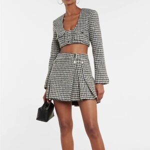 ROTATE Houndstooth Black and White sequin cropped jacket
